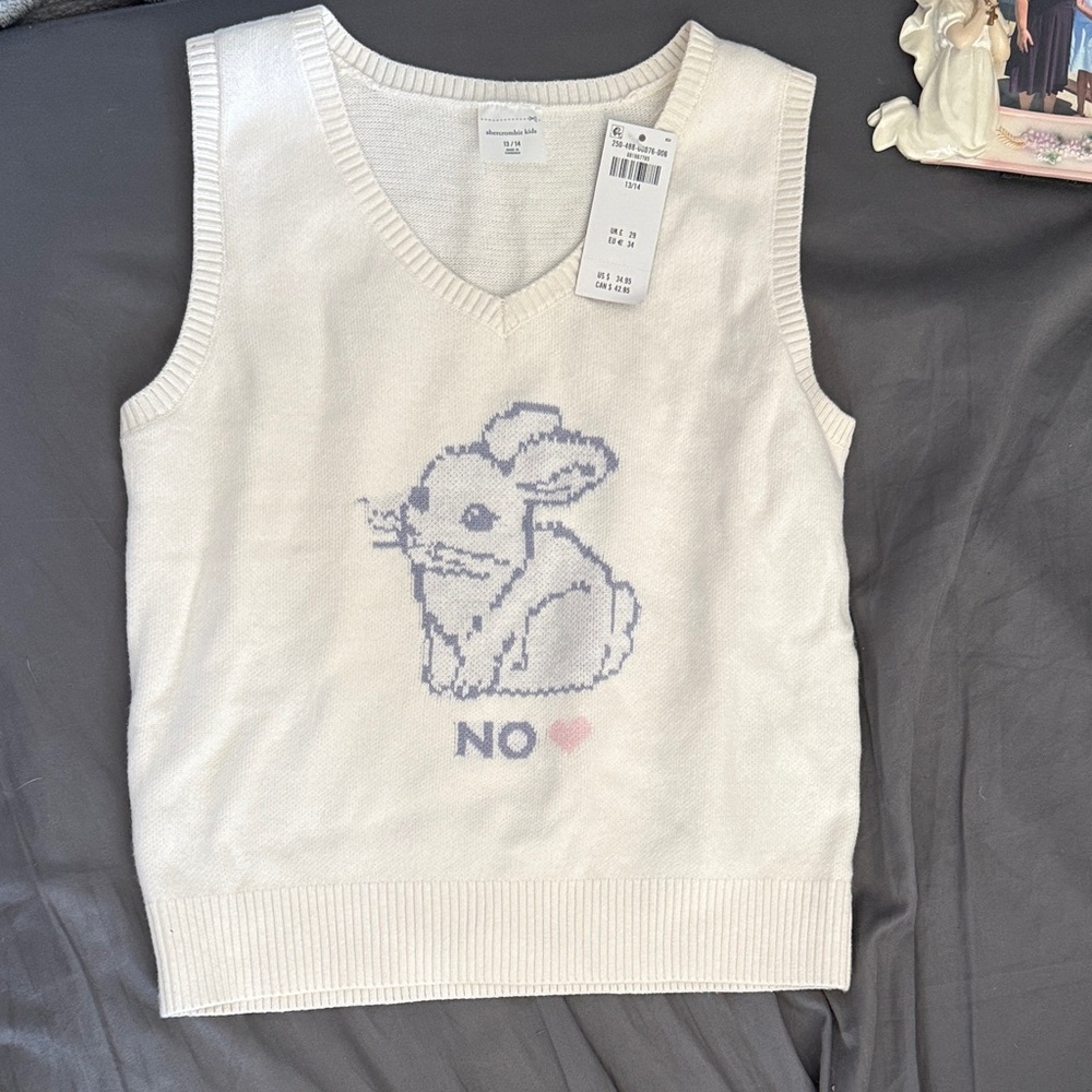 Abercrombie Kids White and Gray Bunny Sweater Vest